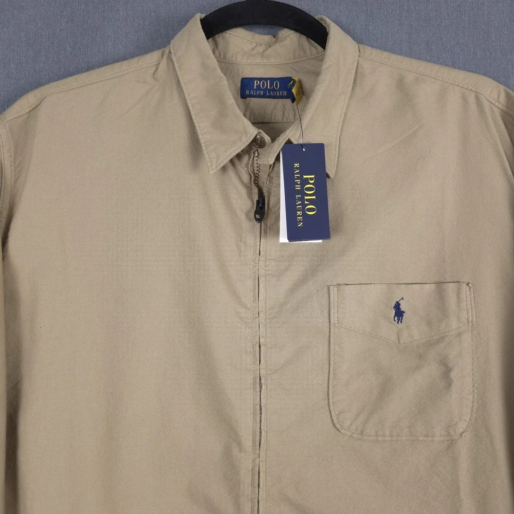 Polo Ralph Lauren Garment-Dyed Oxford Overshirt Mens 2XB Surrey Tan Full Zip New